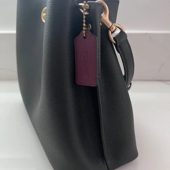 Coach Willow Shoulder Bag Black Pebble Leather Turnlock Matte Gold + Strap - Picture 5 of 16